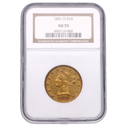 1851-O NGC AU-55 $10 Liberty Eagle Gold Coin