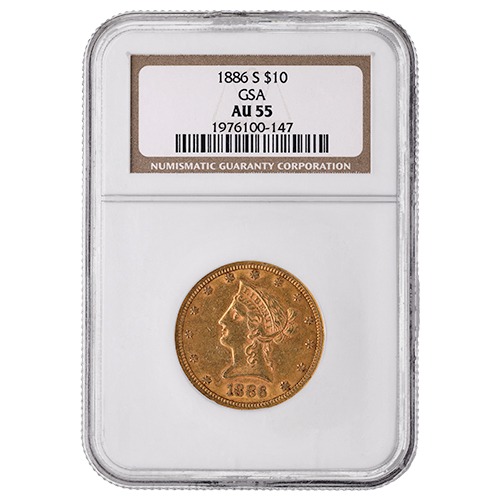 1886-S NGC AU-55 $10 Liberty Gold Coin - From GSA