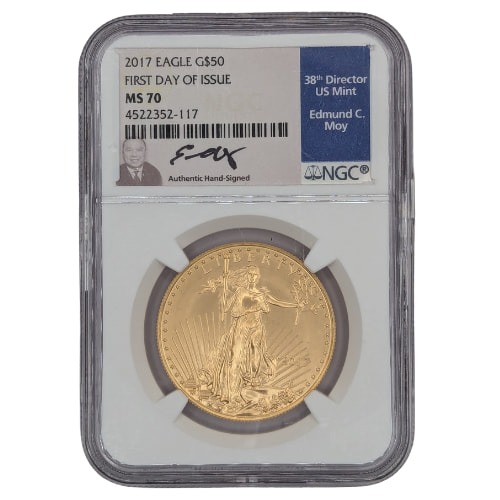2017 NGC MS-70 First Day of Issue 1 oz American Gold Eagle Coin - Edmund C. Moy Label