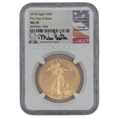 2018 NGC MS-70 First Day of Issue 1 oz American Gold Eagle Coin - Mike Castle Label