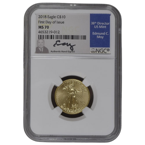 2018 NGC MS-70 First Day of Issue 1/4 oz American Gold Eagle Coin - Edmund C. Moy Label