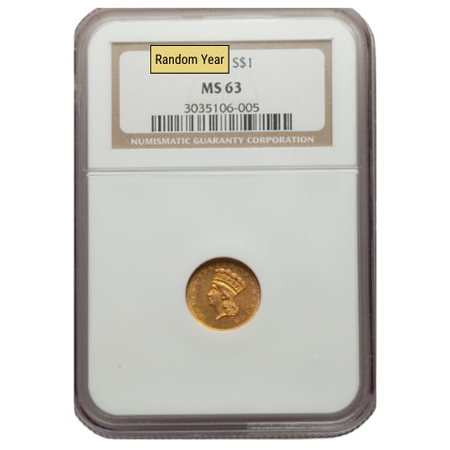 NGC MS-63 $1 Indian Princess Gold Dollar Coin Type III - Random Year
