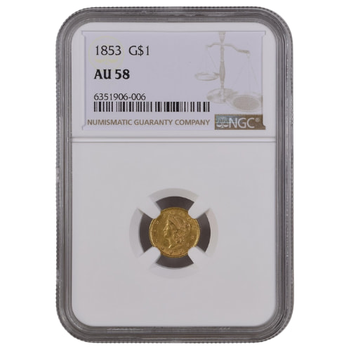 1853 NGC AU-58 Type I Gold Dollar Coin