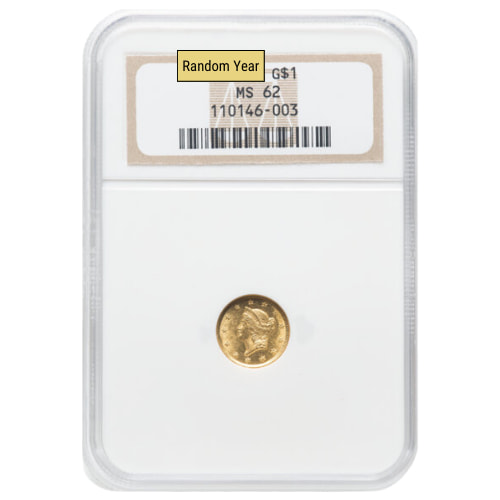 NGC MS-62 $1 Liberty Gold Dollar Coin - Type I - Random Year