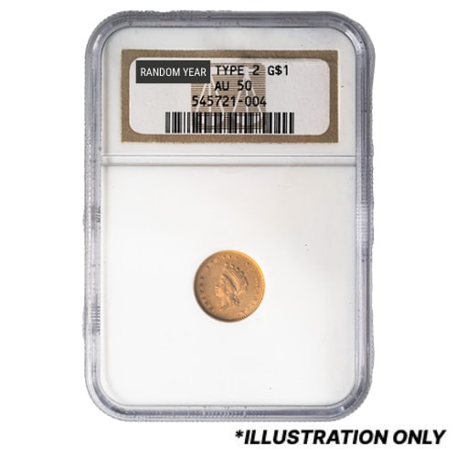 NGC AU-50 $1 Indian Princess Liberty Head Gold Coin Type II - Random Year