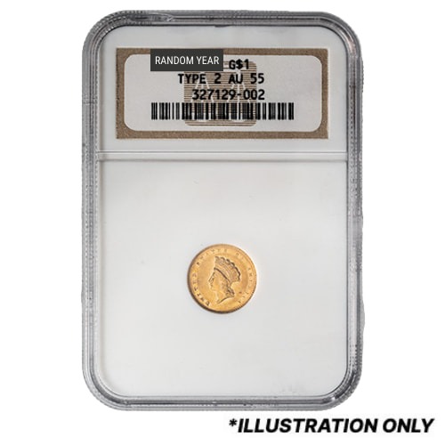 NGC AU-55 $1 Indian Princess Liberty Head Gold Coin Type II - Random Year