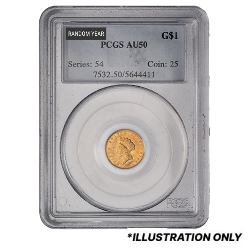 PCGS AU-50 $1 Indian Princess Liberty Head Gold Coin Type II - Random Year