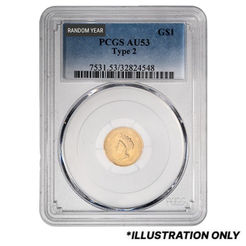 PCGS AU-53 $1 Indian Princess Liberty Head Gold Coin Type II - Random Year