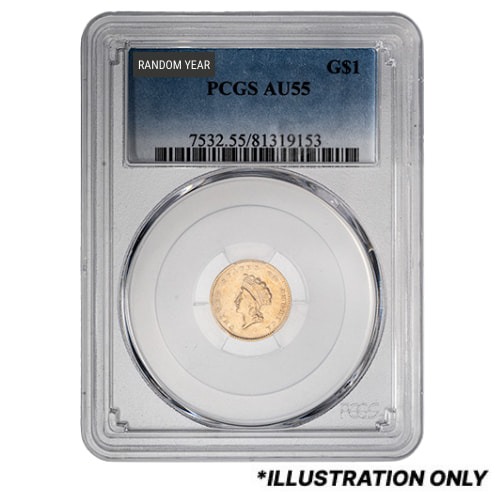 PCGS AU-55 $1 Indian Princess Liberty Head Gold Coin Type II - Random Year
