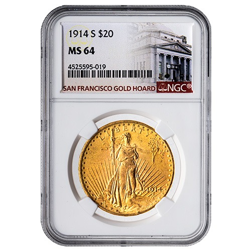1914-S NGC MS-64 $20 St. Gauden Double Eagle Gold Coin - San Francisco Gold Hoard