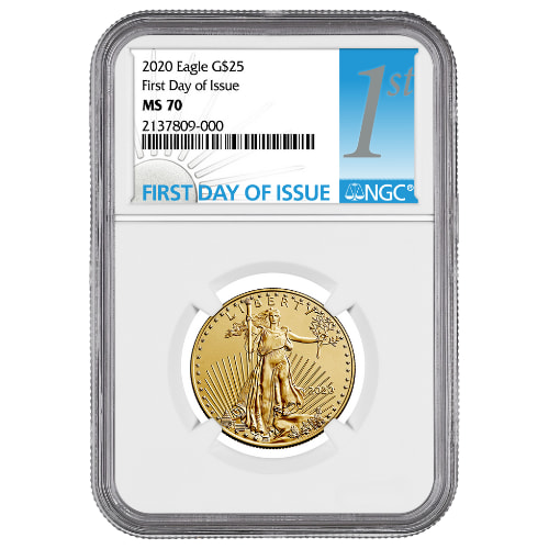 2020 NGC MS-70 First Day of Issue 1/2 oz American Gold Eagle Coin