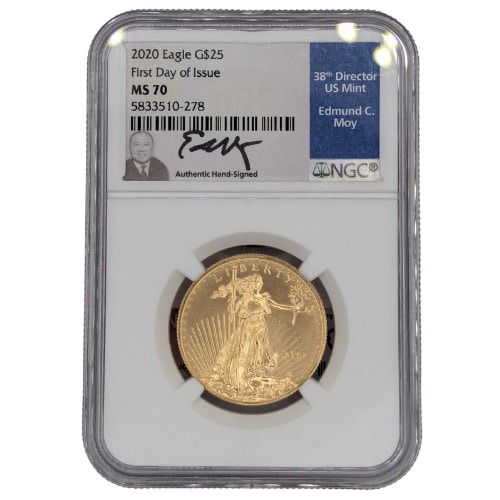 2020 NGC MS-70 First Day of Issue 1/2 oz American Gold Eagle Coin - Edmund C. Moy Label