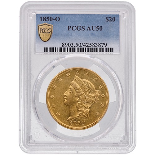 1850-O PCGS AU-50 $20 Liberty Double Eagle Gold Coin
