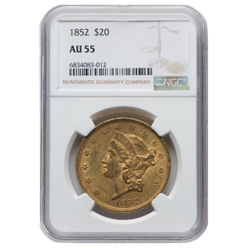 1852 NGC AU-55 $20 Liberty Double Eagle Gold Coin