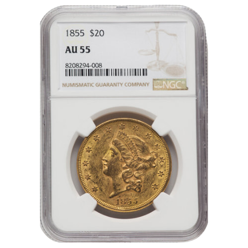 1855 NGC AU-55 $20 Liberty Double Eagle Gold Coin