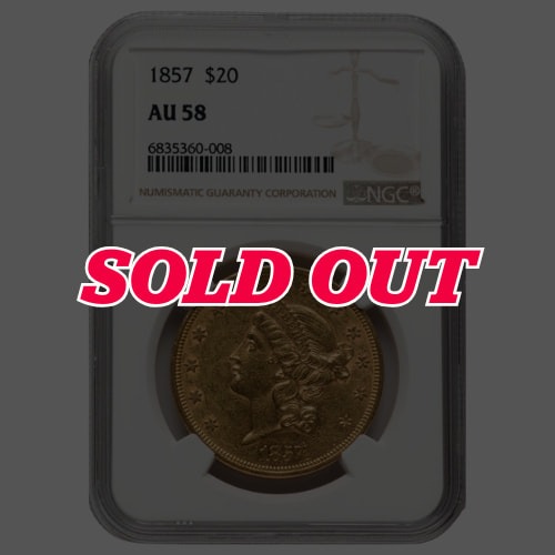 1857 NGC AU-58 $20 Liberty Double Eagle Gold Coin