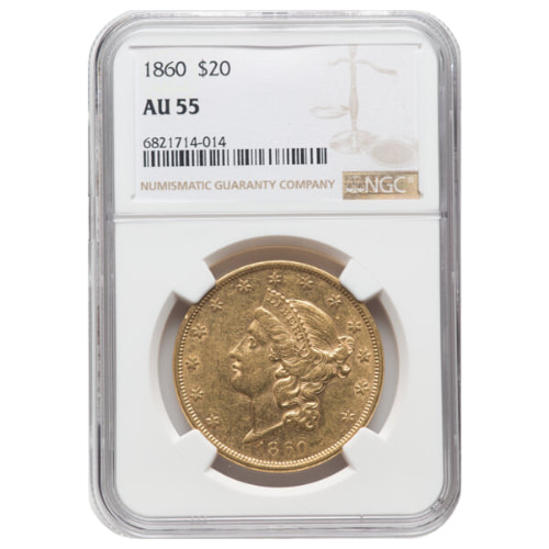 1860 NGC AU-55 $20 Liberty Double Eagle Gold Coin