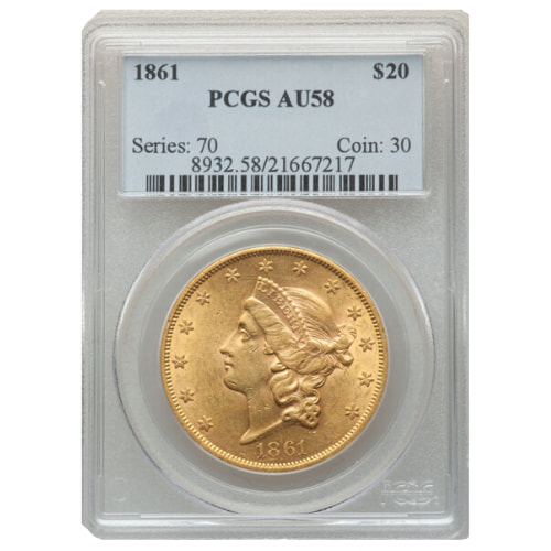 1861 PCGS AU-58 $20 Liberty Double Eagle Gold Coin