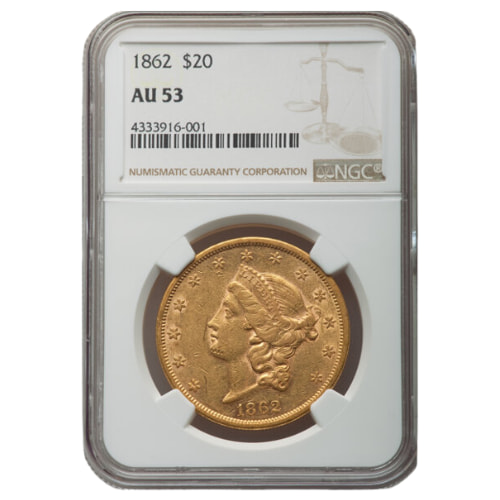 1862 NGC AU-53 $20 Liberty Double Eagle Gold Coin