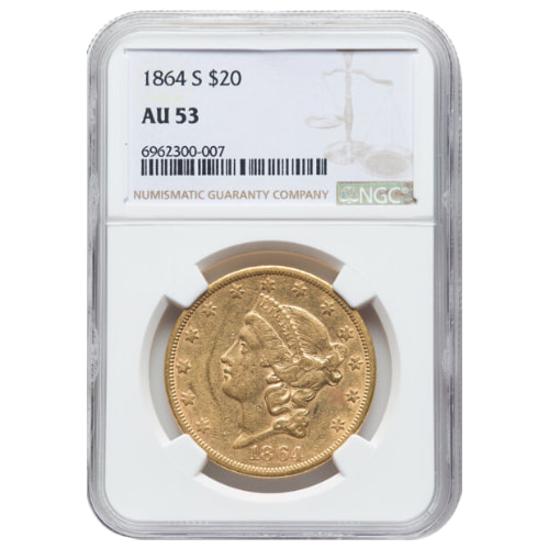 1864 NGC AU-53 $20 Liberty Double Eagle Gold Coin