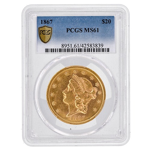 1867 PCGS MS-61 $20 Liberty Double Eagle Gold Coin