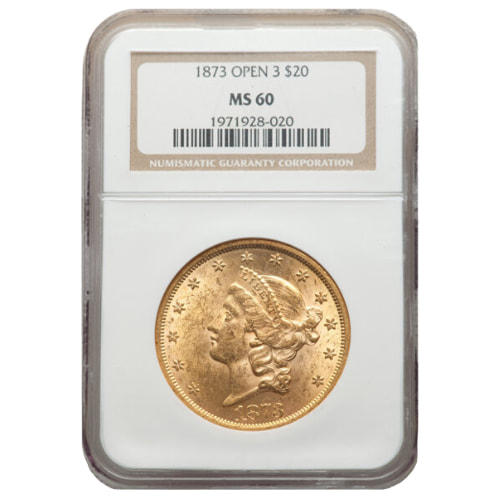 1873 NGC MS-60 $20 Liberty Double Eagle Gold Coin - Open 3