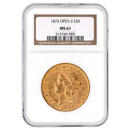 1873 NGC MS-61 $20 Liberty Double Eagle Gold Coin - Open 3