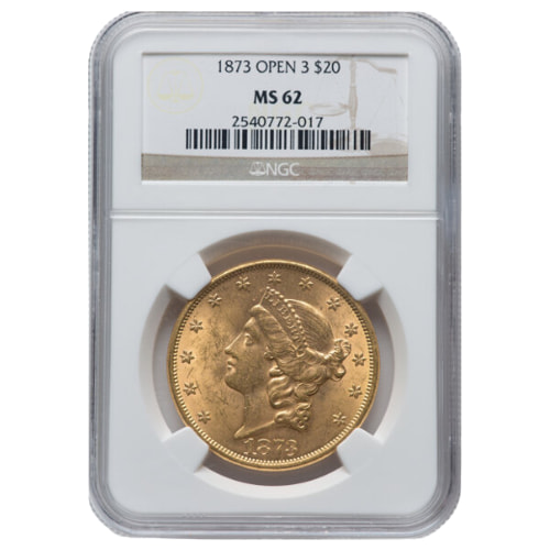 1873 NGC MS-62 $20 Liberty Double Eagle Gold Coin - Open 3