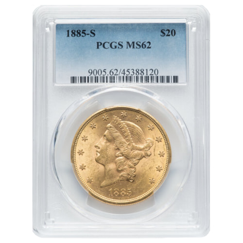 1885-S PCGS MS-62 $20 Liberty Double Eagle Gold Coin