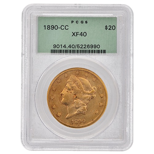 1890-CC PCGS XF-40 $20 Liberty Double Eagle Gold Coin