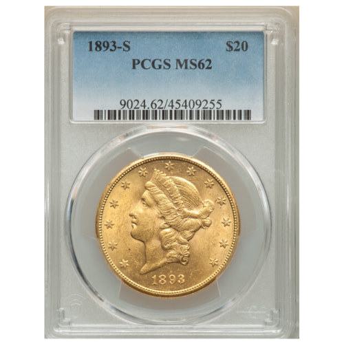 1893-S PCGS MS-62 $20 Liberty Double Eagle Gold Coin