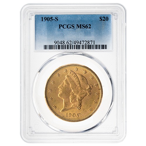 1905-S US Gold Liberty Double Eagle $20 Coin PCGS MS-62