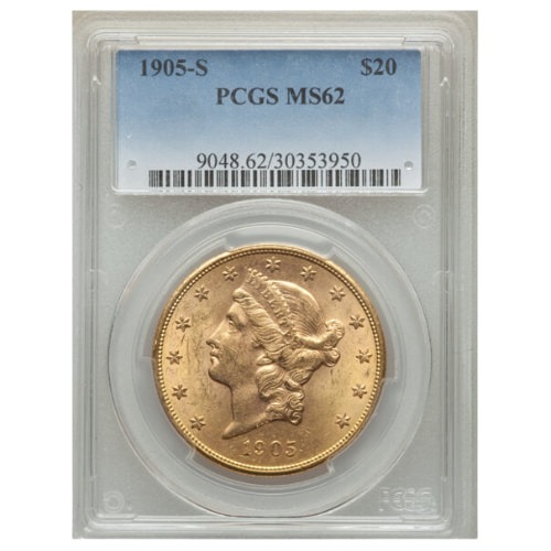 1905-S US Gold Liberty Double Eagle $20 Coin PCGS MS-62