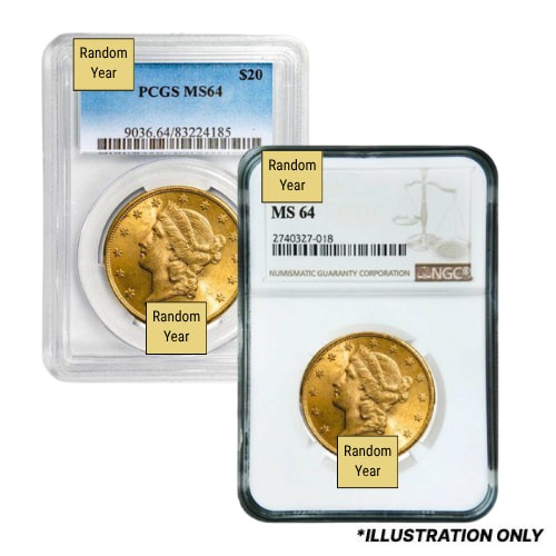 $20 MS-64 Liberty Double Eagle Gold Coin (NGC or PCGS) - Random Year