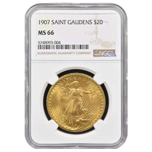 1907 NGC MS-66 $20 St. Gaudens Double Eagle Gold Coin