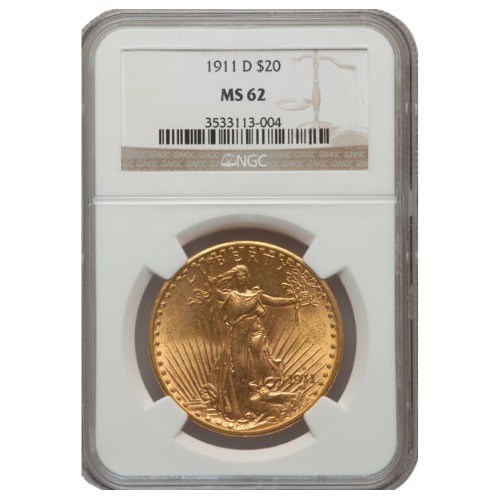 1911-D NGC MS-62 $20 St.Gaudens Double Eagle Gold Coin