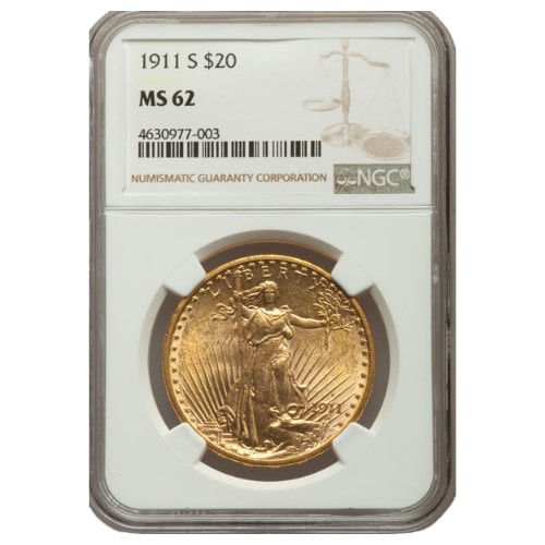 1911-S NGC MS-62 $20 St. Gaudens Double Eagle Gold Coin