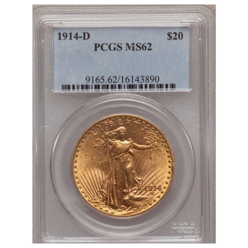 1914-D PCGS MS-62 $20 St. Gaudens Double Eagle Gold Coin
