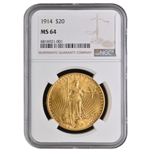 1914 NGC MS-64 $20 St. Gaudens Double Eagle Gold Coin