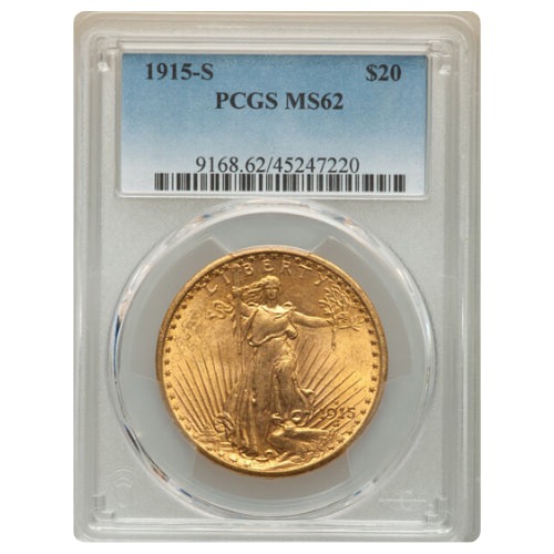 1915-S PCGS MS-62 $20 St.Gaudens Double Eagle Gold Coin