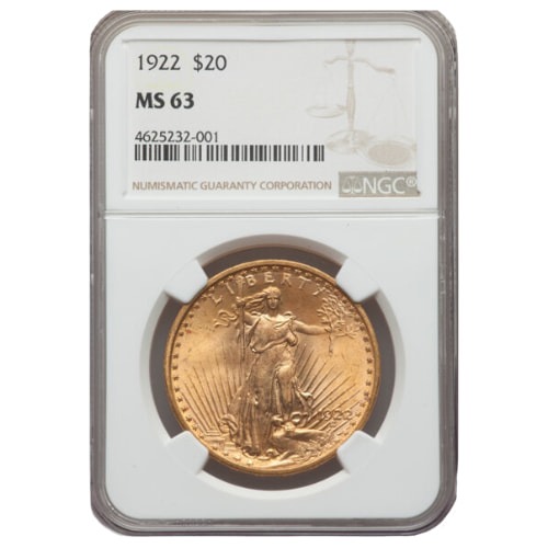 1922 NGC MS-63 $20 St. Gaudens Double Eagle Gold Coin