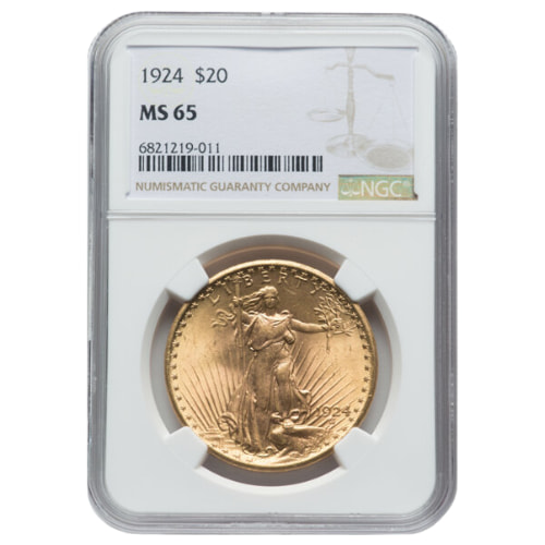 1924 NGC MS-65 $20 Saint-Gaudens Double Eagle Coin