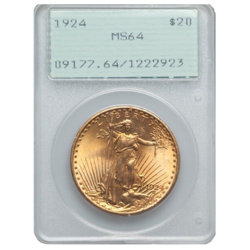 PCGS MS-64 $20 St. Gaudens Double Eagle Gold Coin - Random Year - Old Green Holder