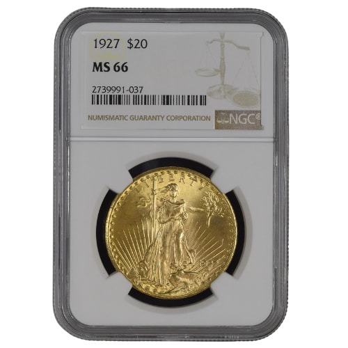 1927 NGC MS-66 $20 St. Gaudens Double Eagle Gold Coin
