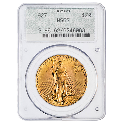 1927 US Gold St. Gauden Double Eagle $20 Coin PCGS MS-62 - Original White Holder