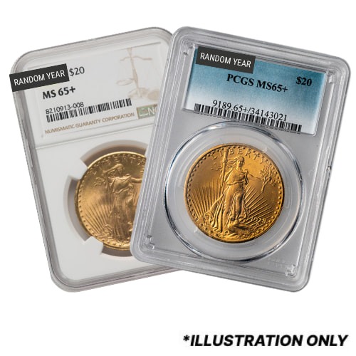 NGC/PCGS MS-65+ $20 St. Gaudens Double Eagle Gold Coin - Random Year