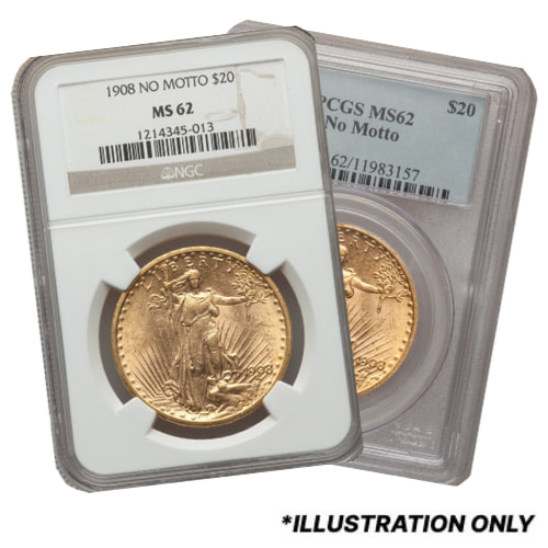 NGC/PCGS MS-62 $20 St. Gaudens Double Eagle Gold Coin No Motto - Random Date