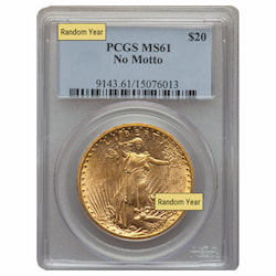 PCGS MS-61 $20 St. Gaudens Double Eagle Gold Coin No Motto - Random Year