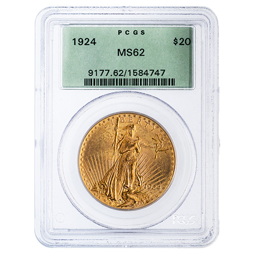PCGS MS-62 $20 St. Gaudens Double Eagle Gold Coin in Old Green Holder (Random Year)