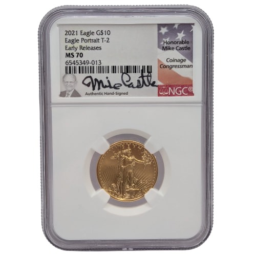 2021 NGC MS-70 Early Releases 1/4 oz American Gold Eagle Coin (Type 2) - Mike Castle Label